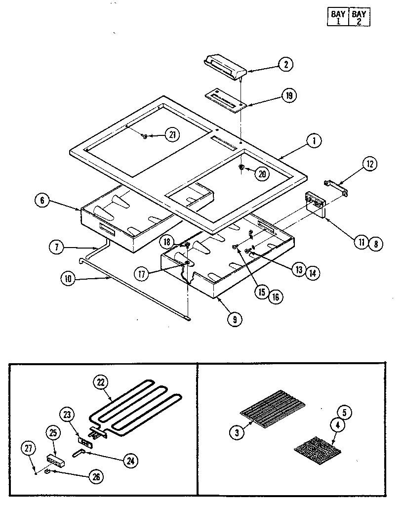 Top/grill pan Diagram and Parts List for 20215 1988 Kenmore Range