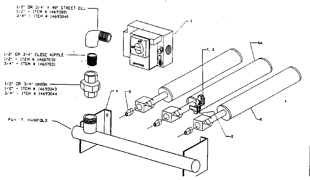Natural gas burner/manifold assy Diagram and Parts List for KWX-5V  Kenmore Water Heater
