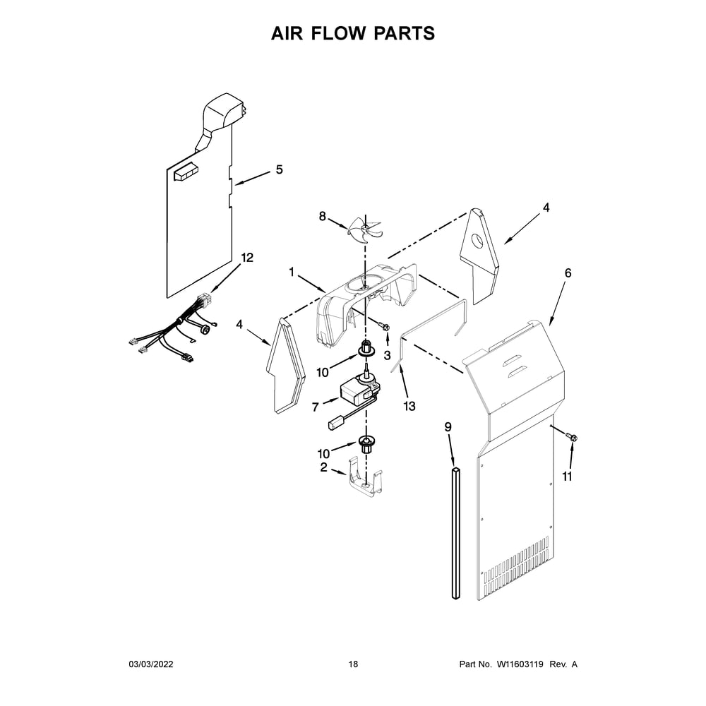 Air Flow Parts Diagram and Parts List for 10651339716  Kenmore Refrigerator