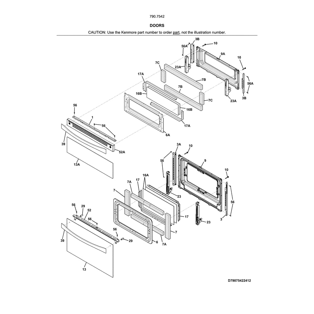 Doors Diagram and Parts List for 79075422414  Kenmore Range