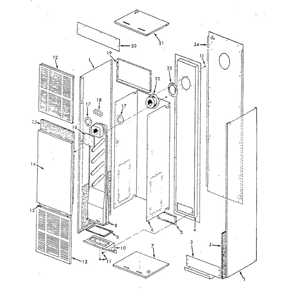 Furnace Body Diagram and Parts List for 867721591  Kenmore Furnace