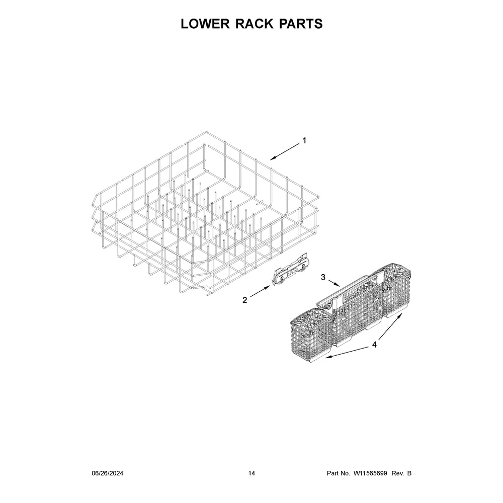 Lower Rack Parts Diagram and Parts List for 66514145N120  Kenmore Dishwasher