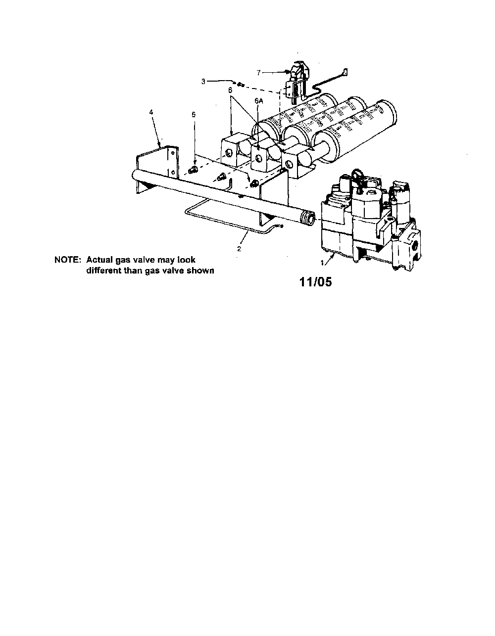 Natural gas buner and manifold Diagram and Parts List for 229965540  Kenmore Water Heater