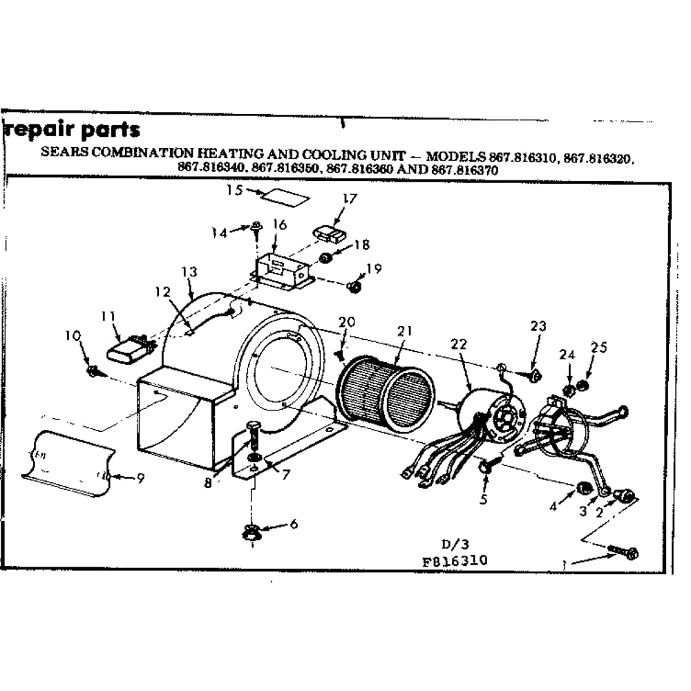 Blower Assembly Diagram and Parts List for 867816360  Kenmore Air Conditioner