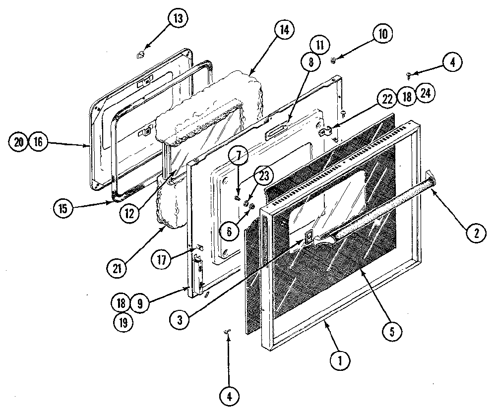 Door Diagram and Parts List for 20215 1988 Kenmore Range