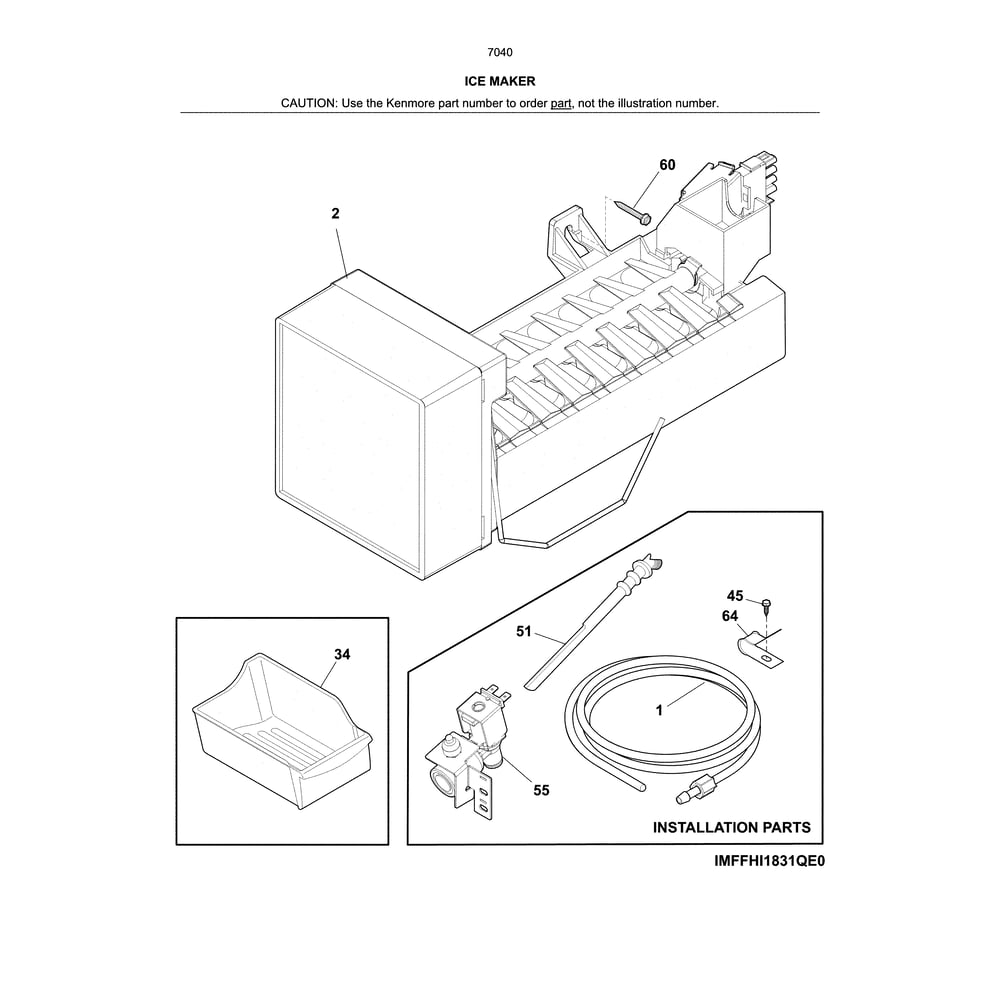 Ice Maker Diagram and Parts List for 25370402612  Kenmore Refrigerator