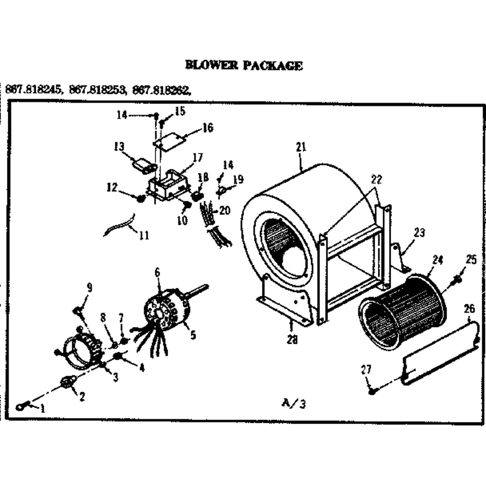 Blower Assembly Diagram and Parts List for 867818262  Kenmore Leaf Blower / Vacuum