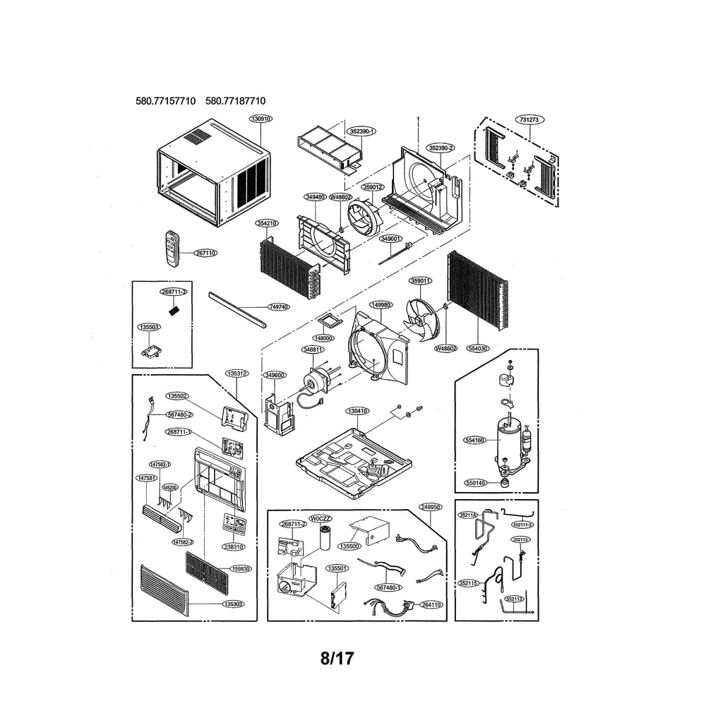 Air Conditioner Diagram and Parts List for 58077187710  Kenmore Air Conditioner