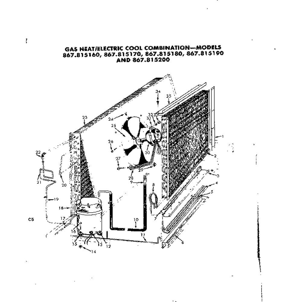 Electric Cool Combination 2 Diagram and Parts List for 867815160  Kenmore Heater