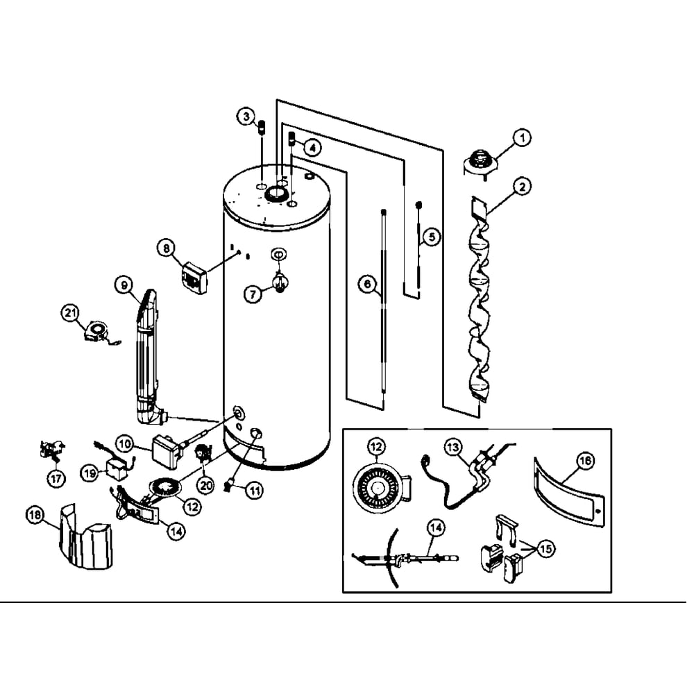 Water Heater Diagram and Parts List for 153332620  Kenmore Water Heater