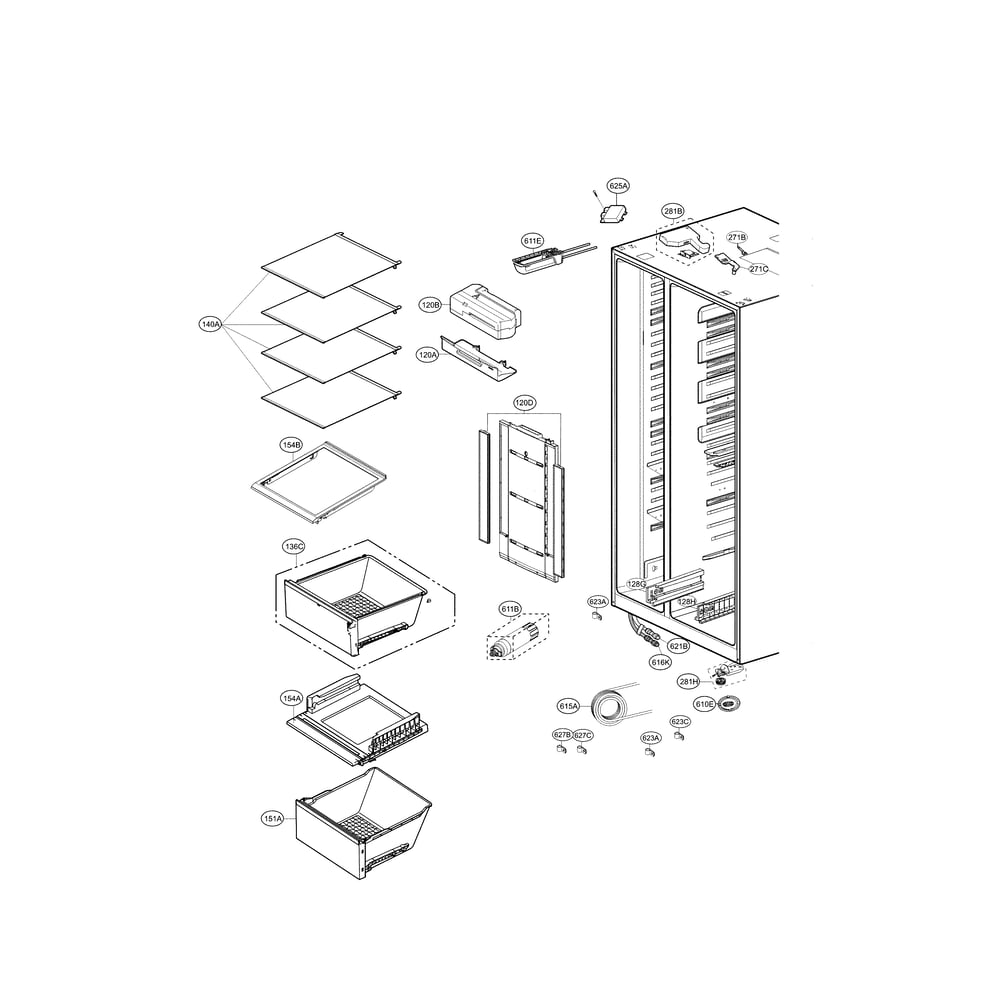 Refrigerator Compartment Parts Diagram and Parts List for 79551863610  Kenmore Refrigerator
