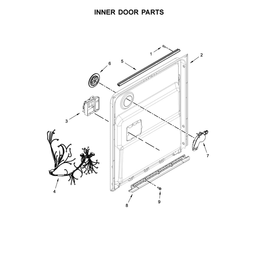 Inner Door Parts Diagram and Parts List for 2214573N612  Kenmore Dishwasher