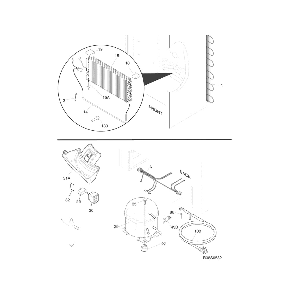System Diagram and Parts List for 253280998012  Kenmore Freezer