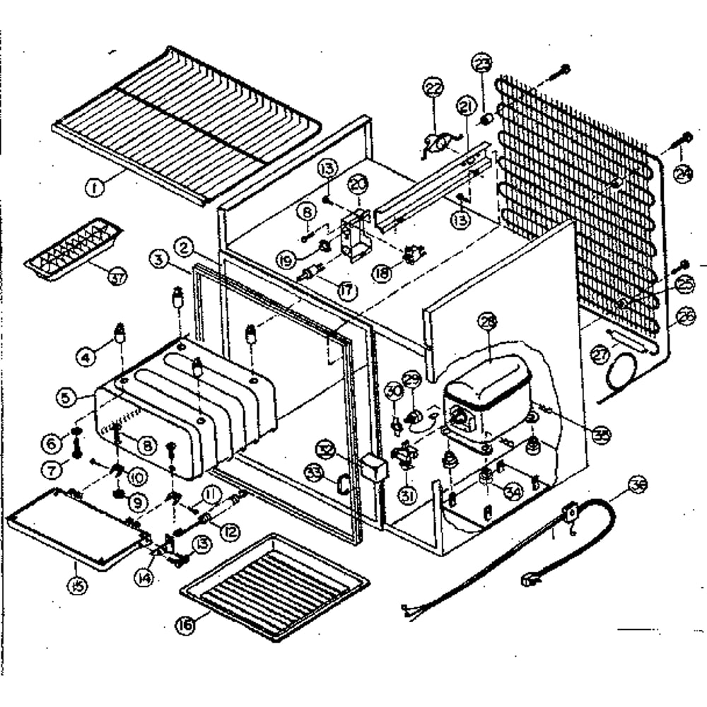Refrigeration System And Cabinet Diagram and Parts List for 6127905120  Kenmore Refrigerator