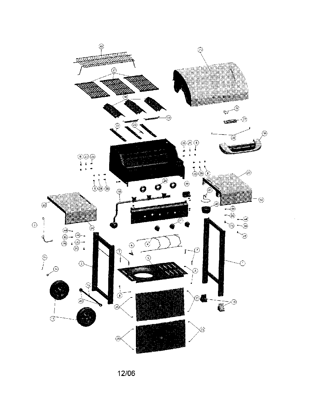 Liquid propane gas grill Diagram and Parts List for 640-122390-115  Kenmore Grill