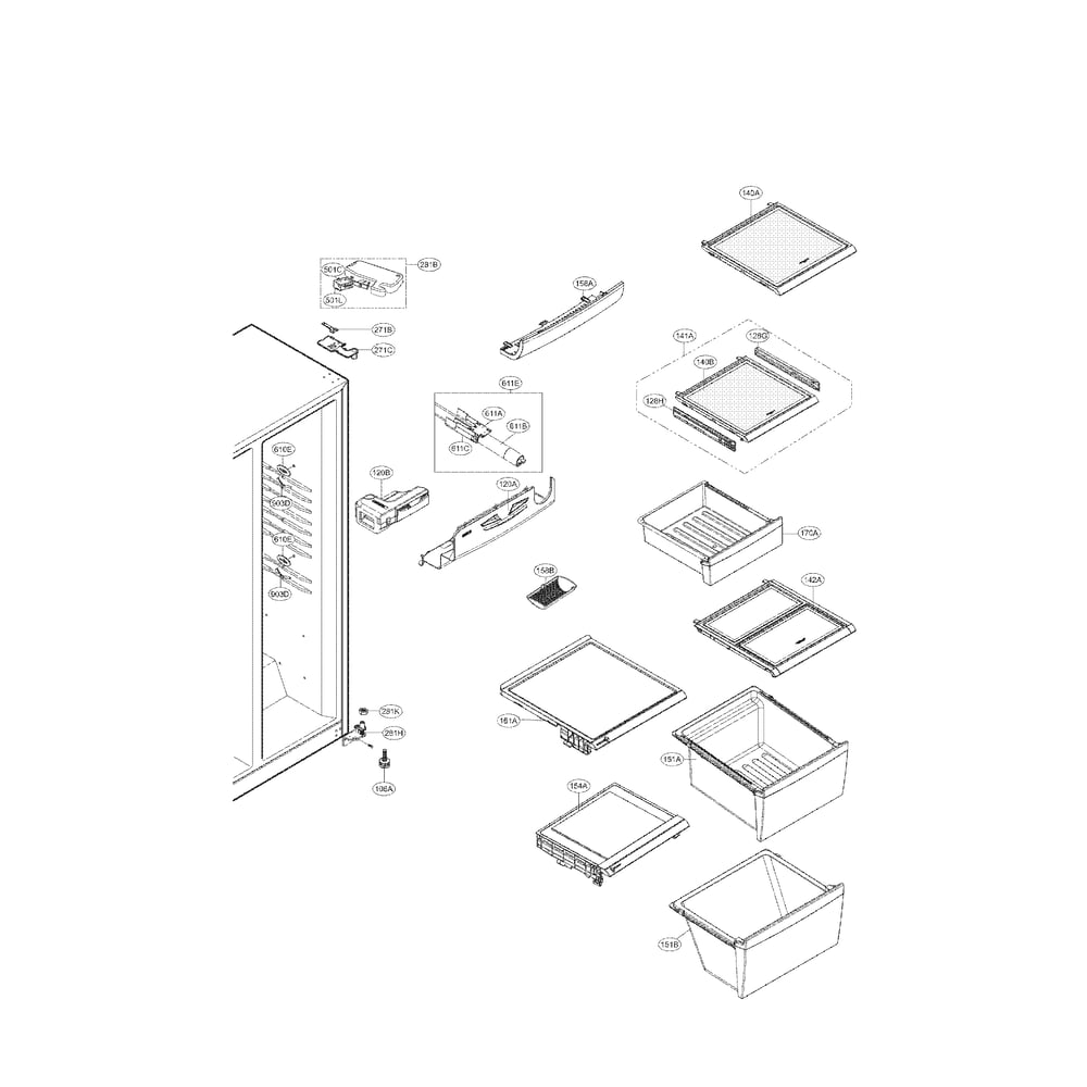 Refrigerator Compartment Parts Diagram and Parts List for 79551373011  Kenmore Refrigerator