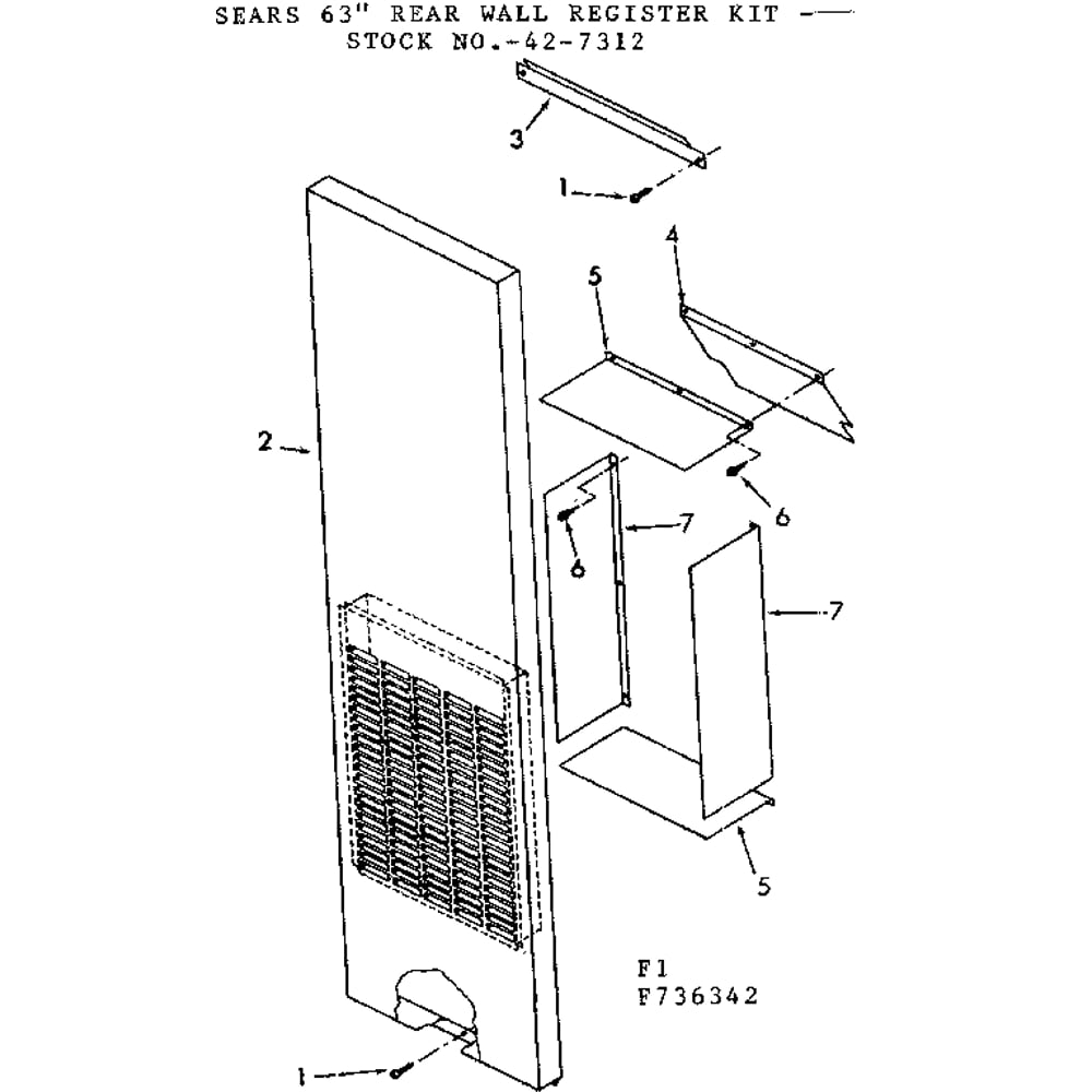 63 In Rear Wall Register Kit Diagram and Parts List for 867736382  Kenmore Furnace