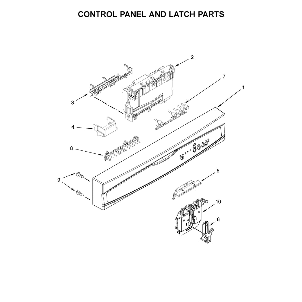 Control Panel And Latch Parts Diagram and Parts List for 2217382N710  Kenmore Dishwasher