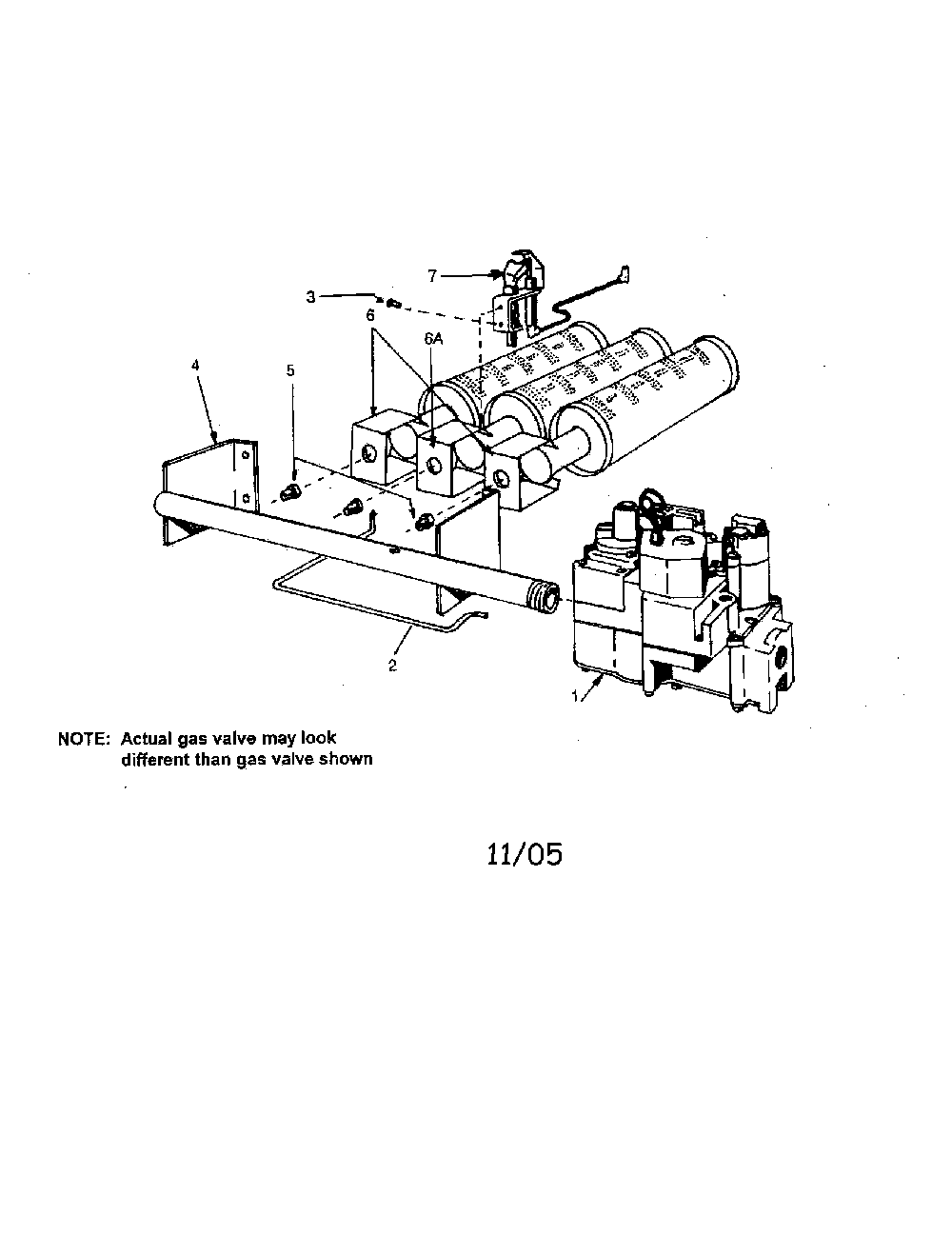 Propane gase burner and manifold Diagram and Parts List for 229965350  Kenmore Water Heater