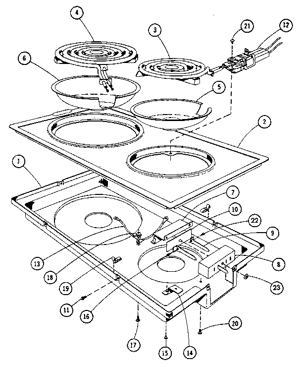 Cartridge and elements Diagram and Parts List for 22601 1988 Kenmore Range