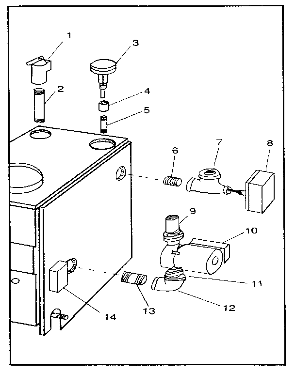 Boiler controls and piping Diagram and Parts List for 229960150  Kenmore Water Heater