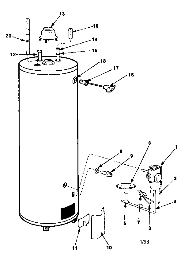 Replacement parts Diagram and Parts List for 220367400  Kenmore Water Heater