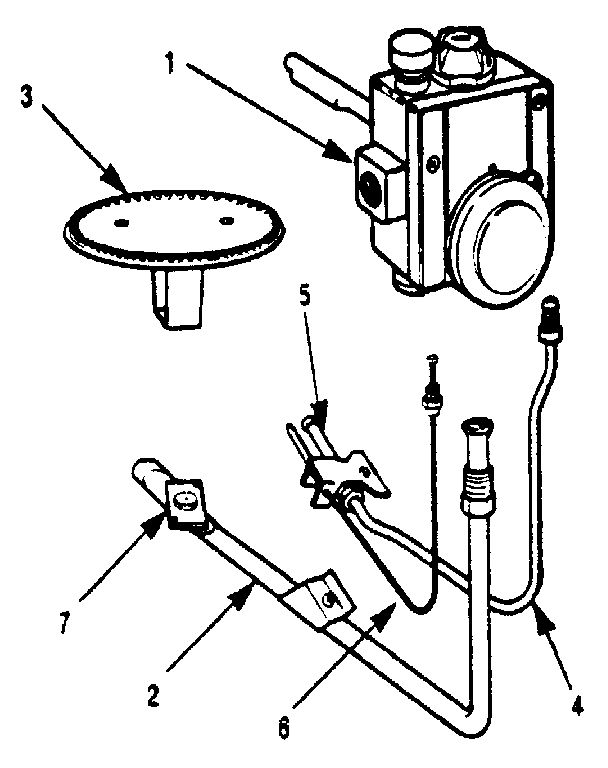 Thermostat and burner Diagram and Parts List for 3385  Kenmore Water Heater