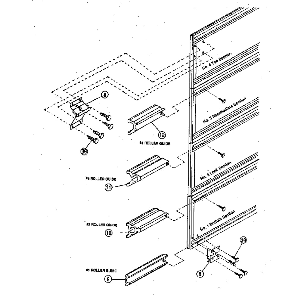 Roller Guide Diagram and Parts List for 51467716  Kenmore Garage Door Opener