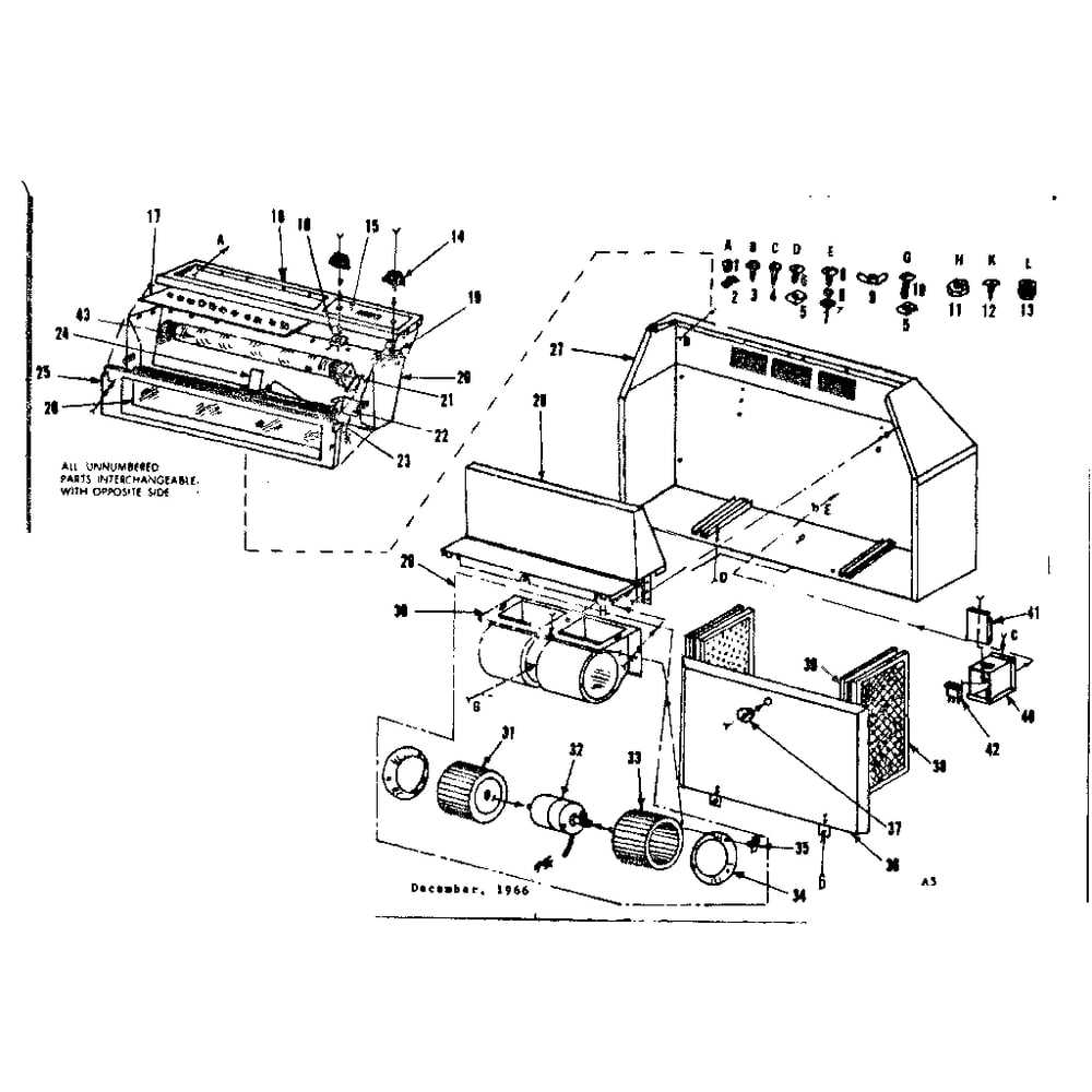 Range Hood Diagram and Parts List for 8505456700  Kenmore Range