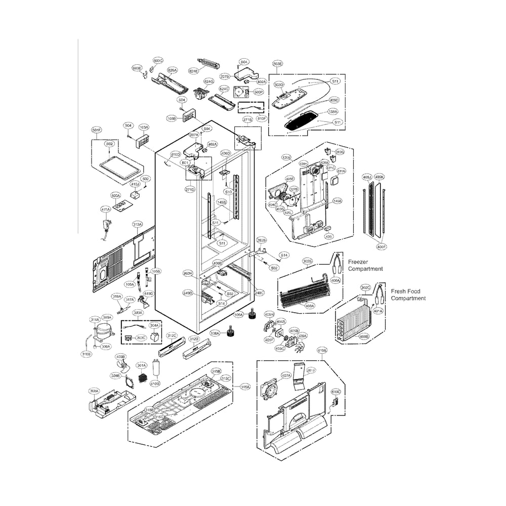 Case Parts Diagram and Parts List for 79572353310  Kenmore Refrigerator