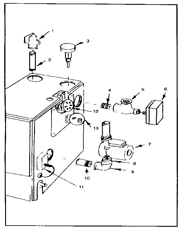 Boiler controls and piping Diagram and Parts List for 229965360-1980  Kenmore Water Heater