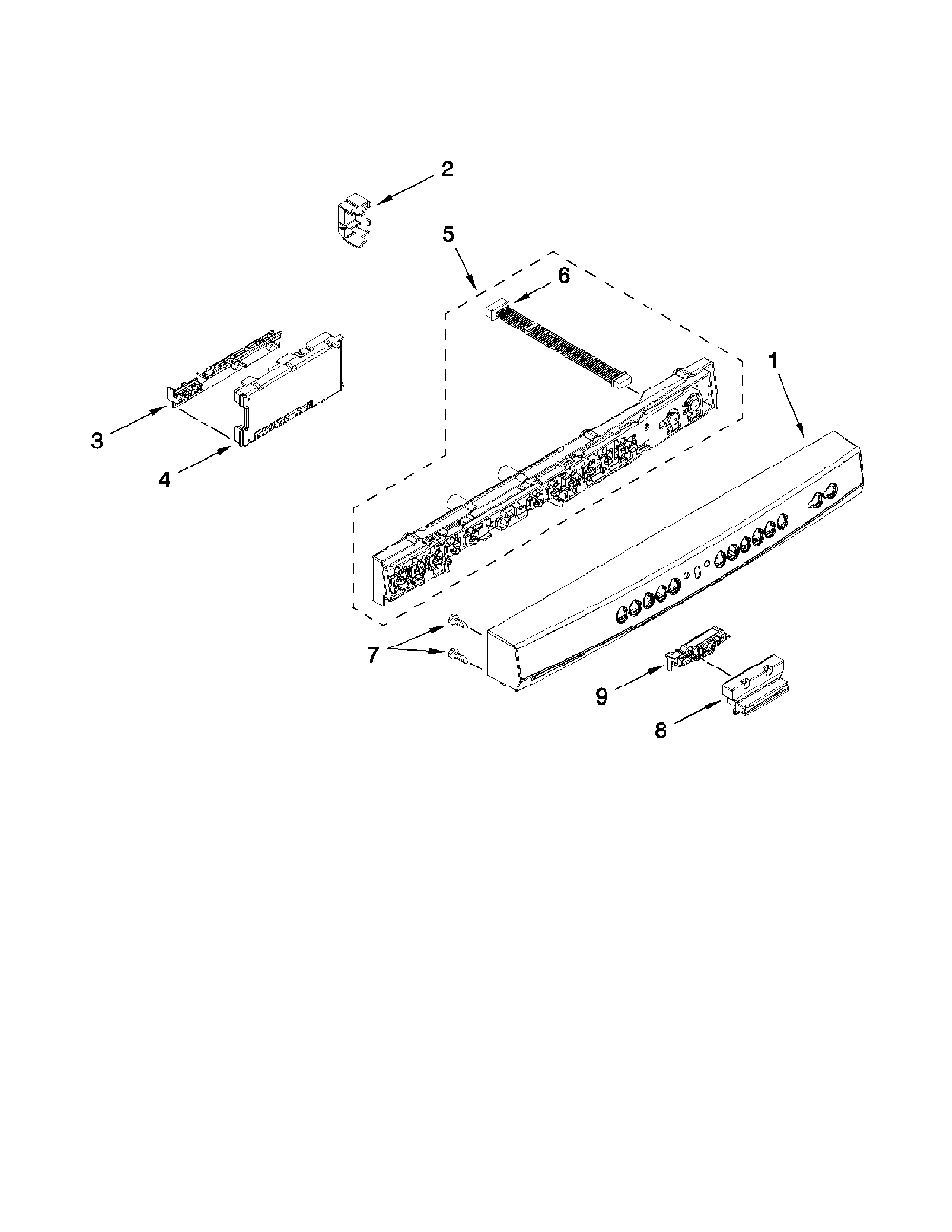 Control panel and latch parts Diagram and Parts List for 66213032K112  Kenmore Dishwasher
