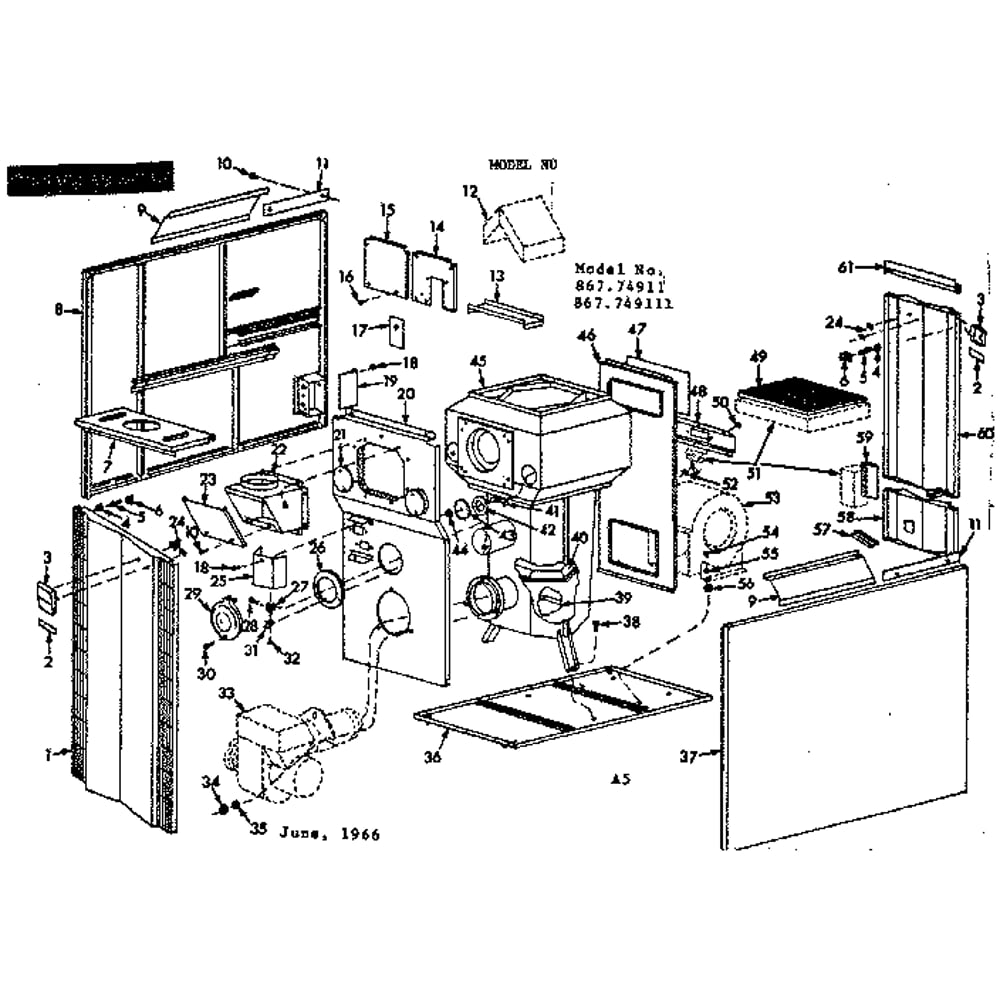 Furnace Assembly Diagram and Parts List for 86774911  Kenmore Air Conditioner