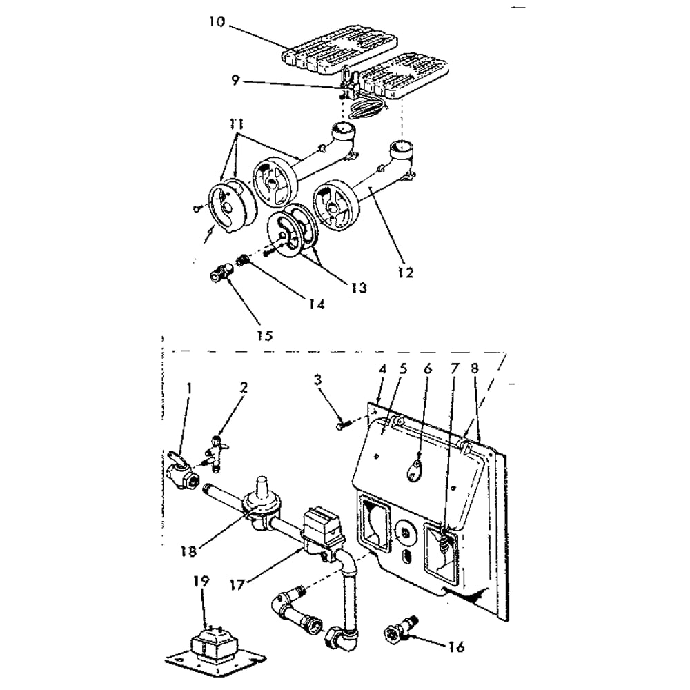 Burner And Manifold Diagram and Parts List for 229120  Kenmore Water Heater