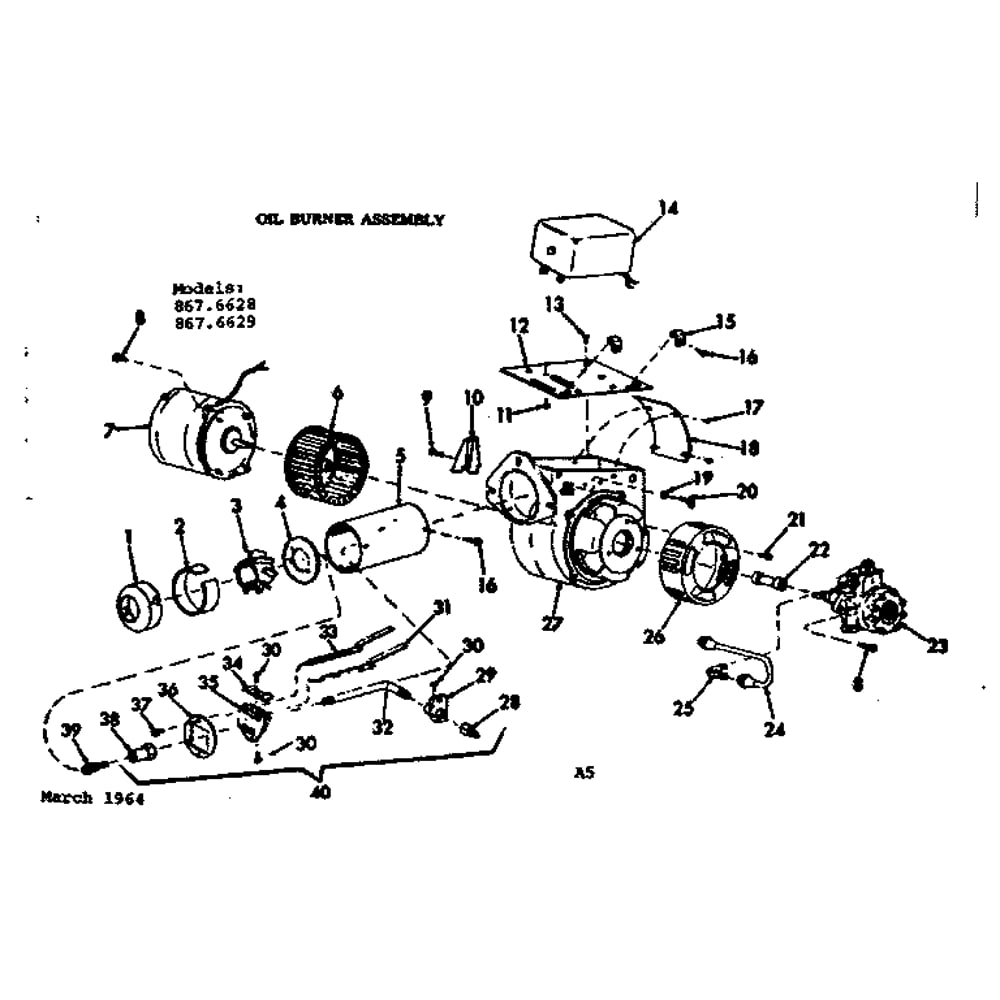 Oil Burner Assembly Diagram and Parts List for 8676629  Kenmore Heater