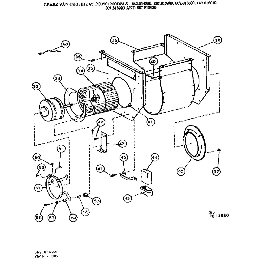 Blower Assembly Diagram and Parts List for 867814080  Kenmore Air Conditioner