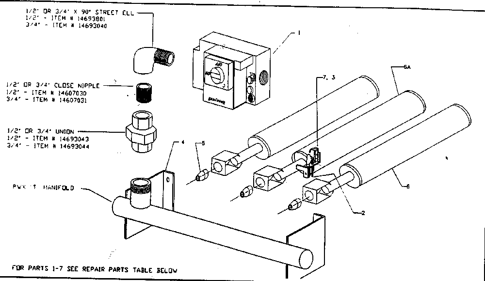 Natural gas burner/mainfold assy Diagram and Parts List for KWX-6V  Kenmore Water Heater