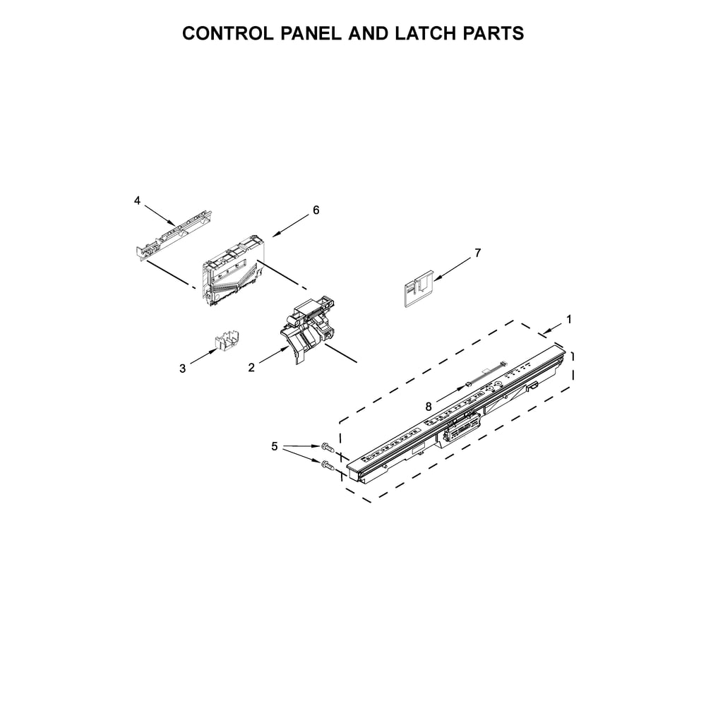Control Panel And Latch Parts Diagram and Parts List for 2214799N512  Kenmore Dishwasher