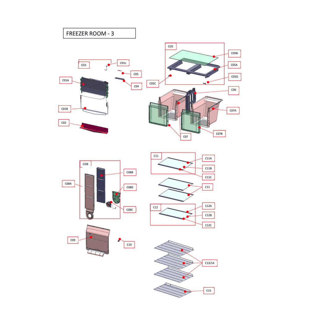 Freezer Room Diagram and Parts List for KLFU021AWD0  Kenmore Freezer