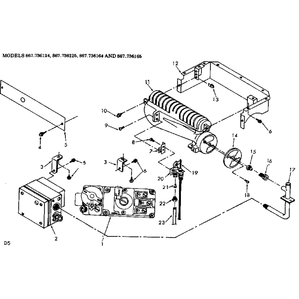 Gas Burners And Manifold Diagram and Parts List for 867736124  Kenmore Furnace