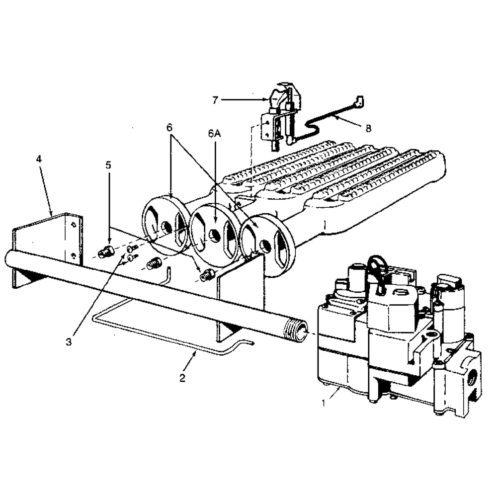Gas Burners And Manifold Diagram and Parts List for 229965271  Kenmore Water Heater
