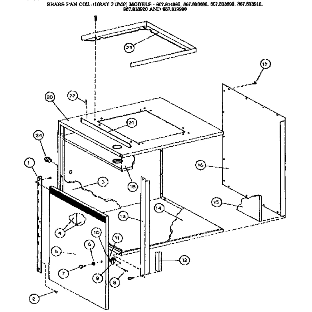 Cabinet 1 Diagram and Parts List for 867814080  Kenmore Air Conditioner
