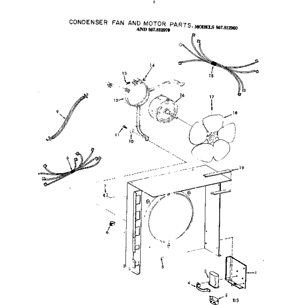 Condenser Fan And Motor Parts Diagram and Parts List for 867812970  Kenmore Air Conditioner