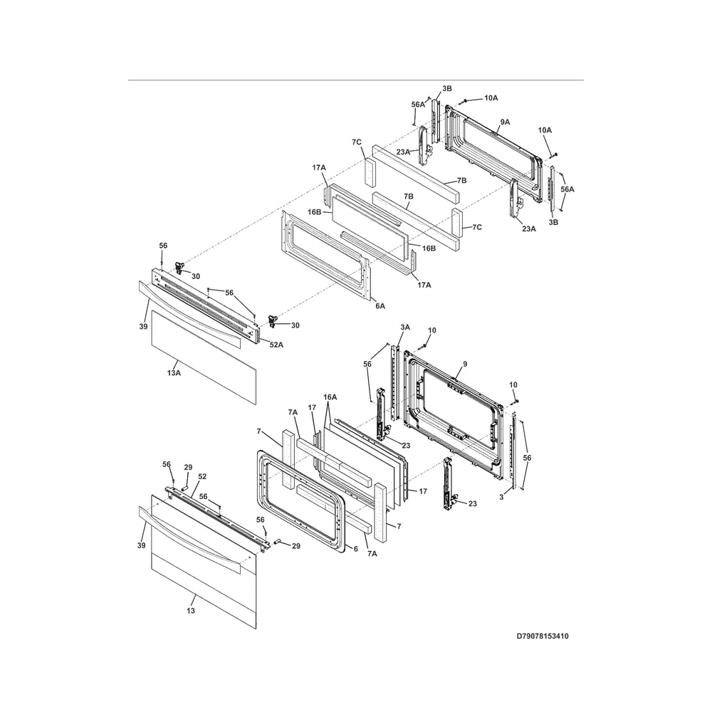 Doors Diagram and Parts List for 79075423410  Kenmore Range
