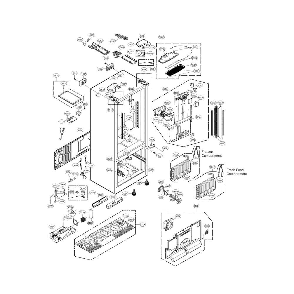 Case Parts Diagram and Parts List for 79572043111  Kenmore Refrigerator