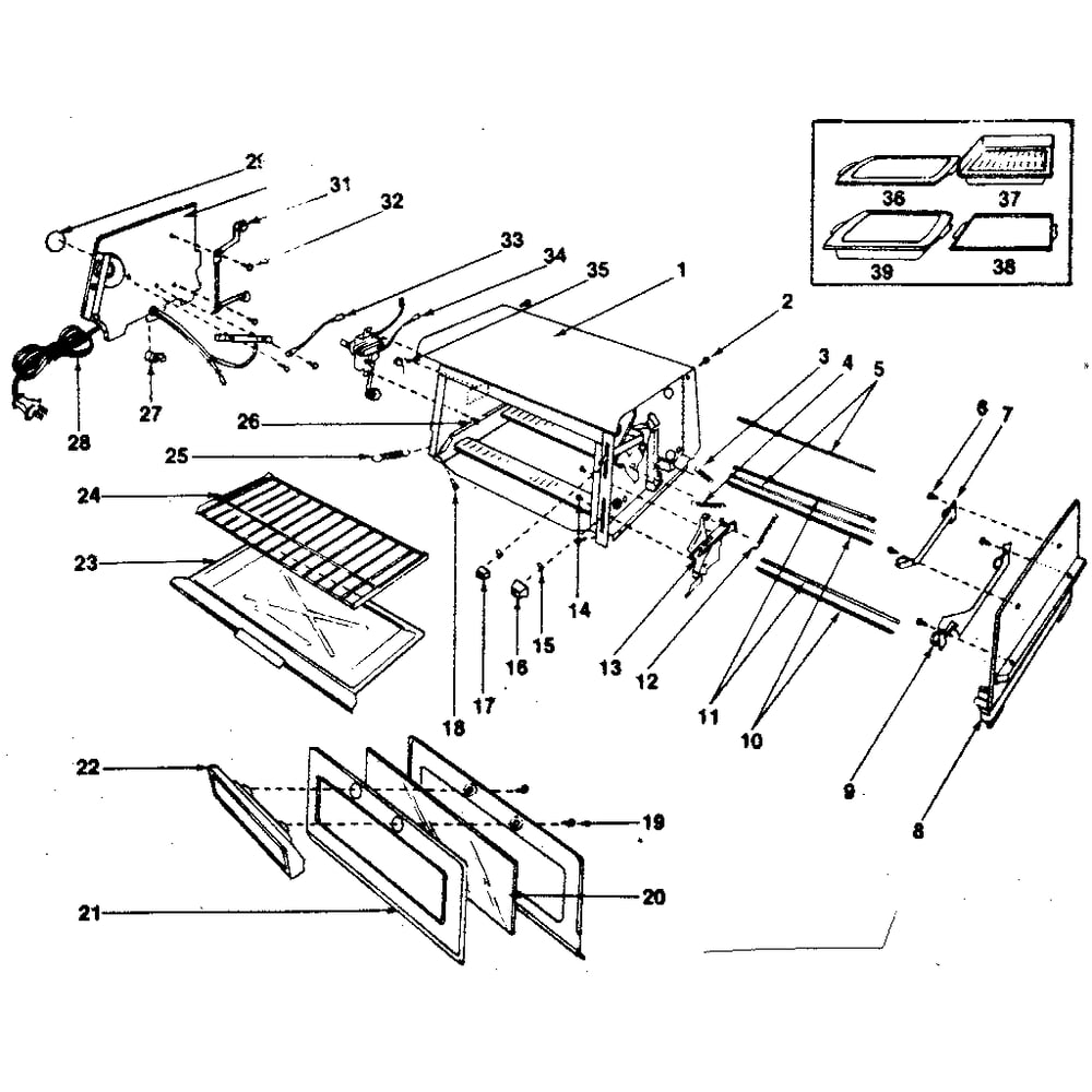 Replacement Parts Diagram and Parts List for 360633805  Kenmore Toaster Oven