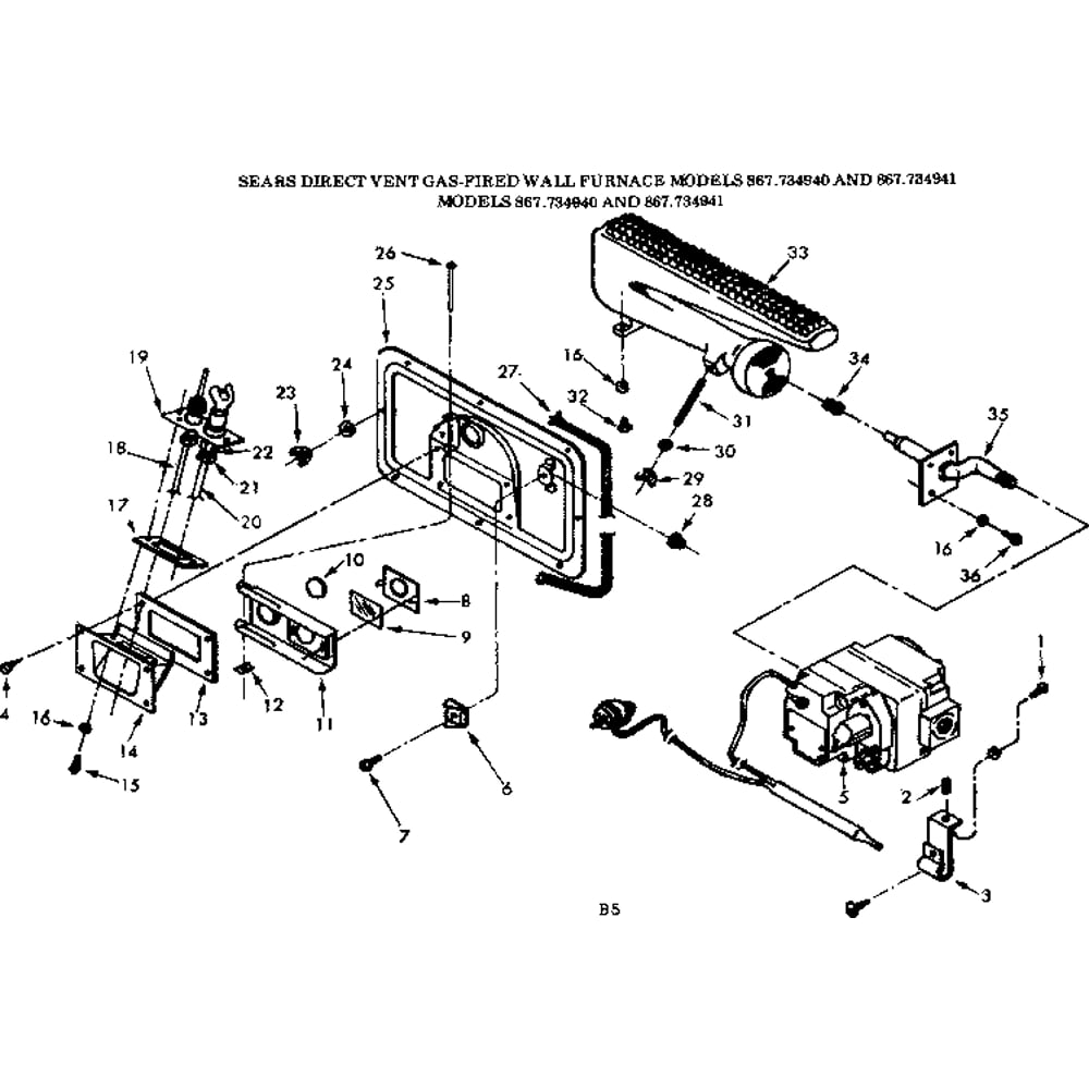 Gas Burners And Manifold Diagram and Parts List for 867734941  Kenmore Furnace