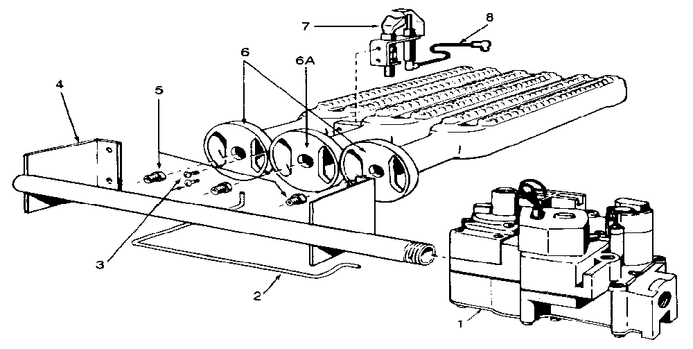 Gas burners and manifold Diagram and Parts List for 229960280-1990  Kenmore Water Heater
