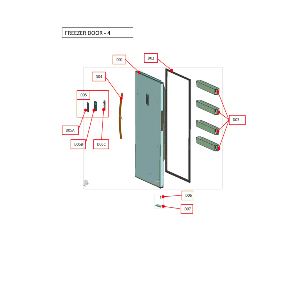Freezer Door Diagram and Parts List for KRFU021AWE0  Kenmore Freezer