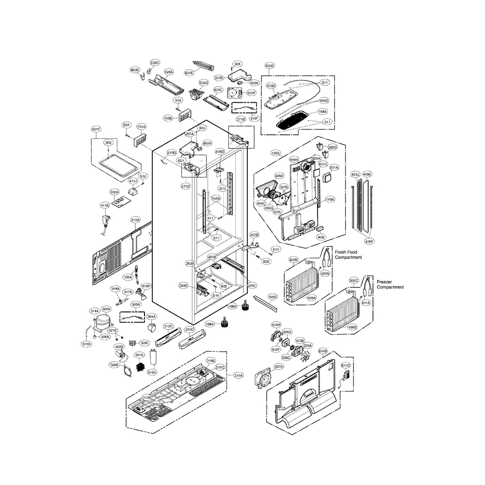Case Parts Diagram and Parts List for 79572069111  Kenmore Refrigerator
